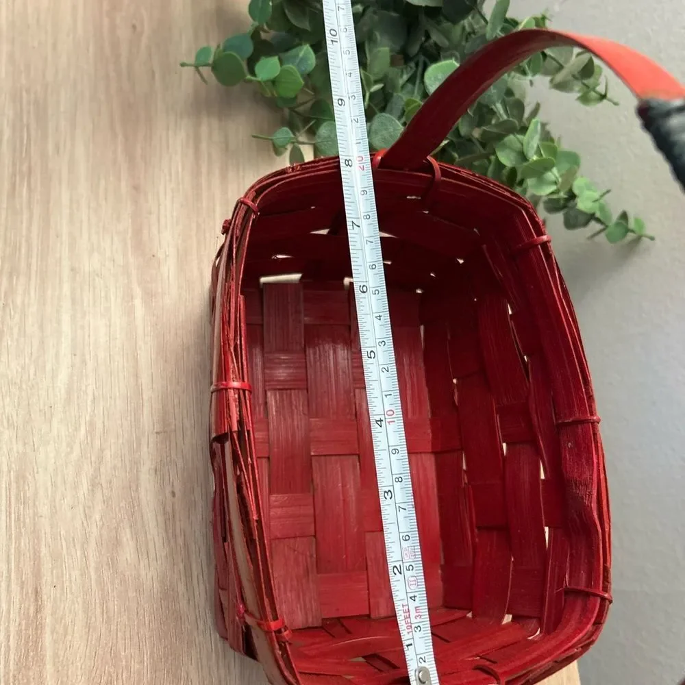 Vintage NOEL Christmas Winter Red Woven Basket with Floral